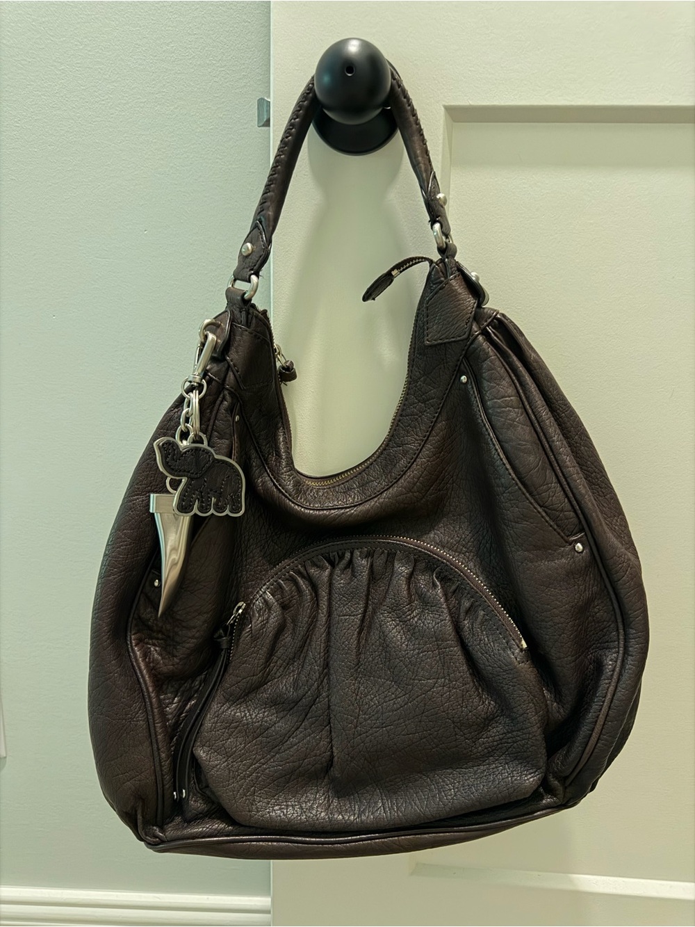 Botkier Leather Shoulder Handbag dark brown color